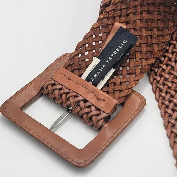 Banana Republic Woven Leather Boho/Southwestern Belt With Detailed Square Buckle - Picture 4 of 10